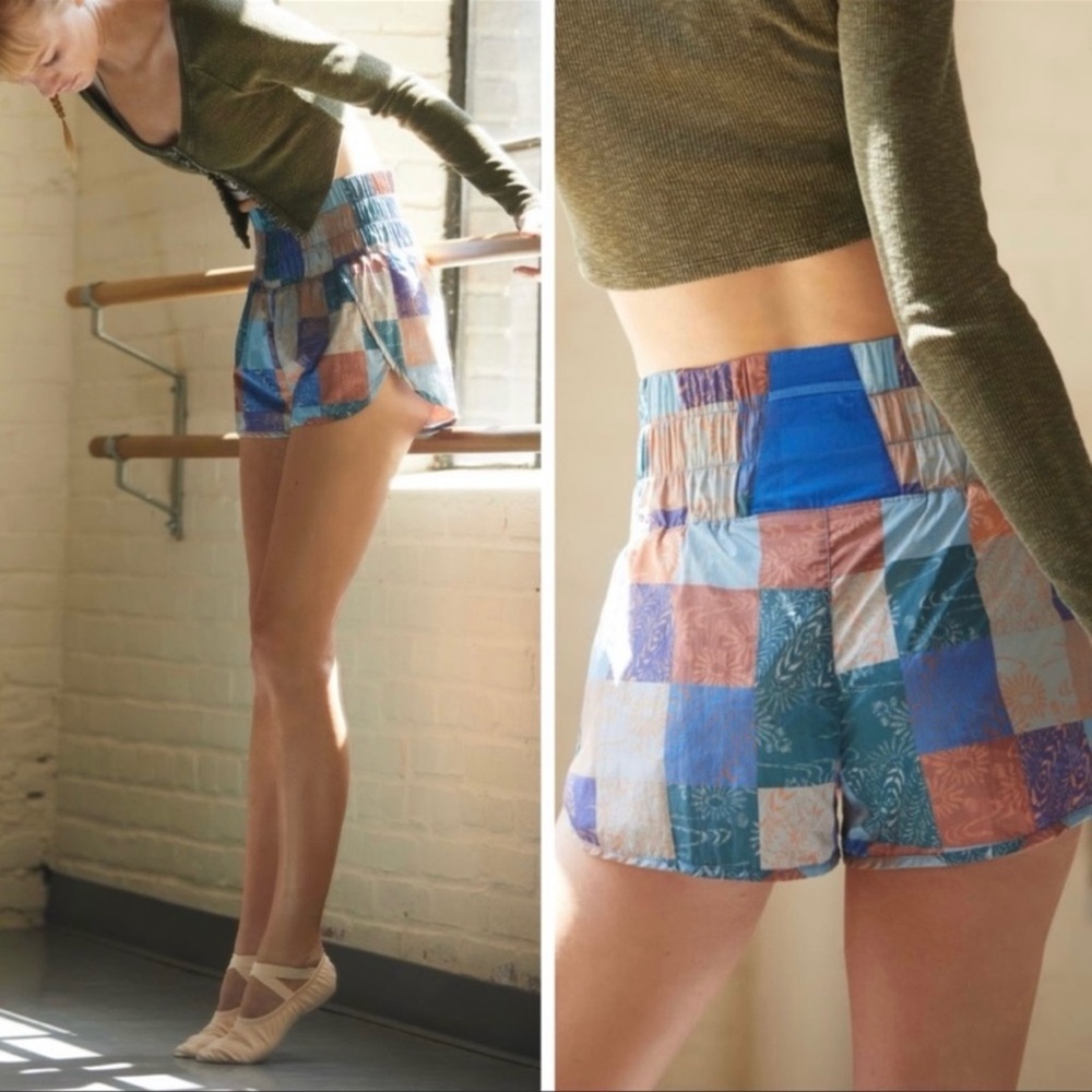 NWOT Free People Movement The Way Home Shorts Patchwork Large Gym Active Lined